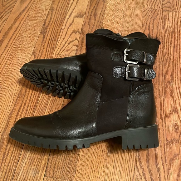 Napoleoni Black Leather Suede Ankle Boots Shearling Fur Sz 39 EU 9 US Italy - Picture 2 of 11